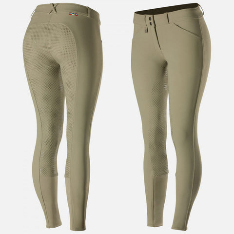 Horze Women's Grand Prix Full Seat Breeches - Silicone Grip- Tan & White