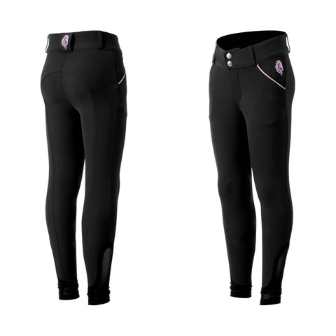 Equinavia Greta Kids Summer Knee Patch Breeches - Black/Orchid Mist