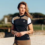 B Vertigo Alessa Womens Performance Polo Shirt- Dark Navy/ Fossil Brown